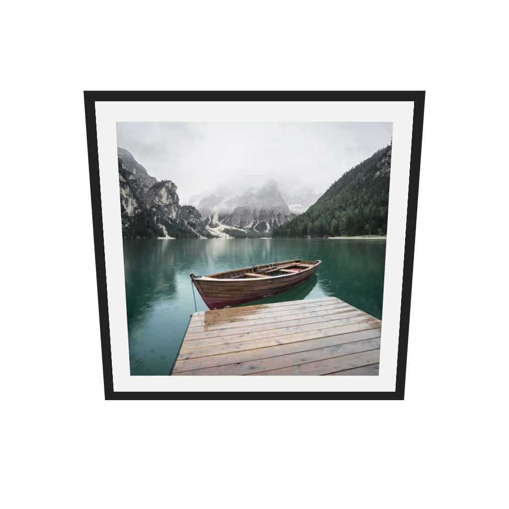 [ah-ar-v1:6ee8f4b3494f3d6b039af3b3] Boat In The Lake Wall Art Print — 70 x 70 cm, black frame (AR scale)