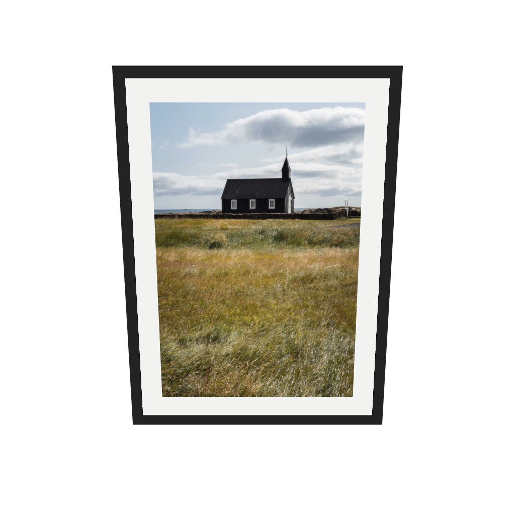 [ah-ar-v1:779c360d26e568512c3a5f8c] Church In A Field Wall Art Print — 50 x 70 cm, black frame (AR scale)