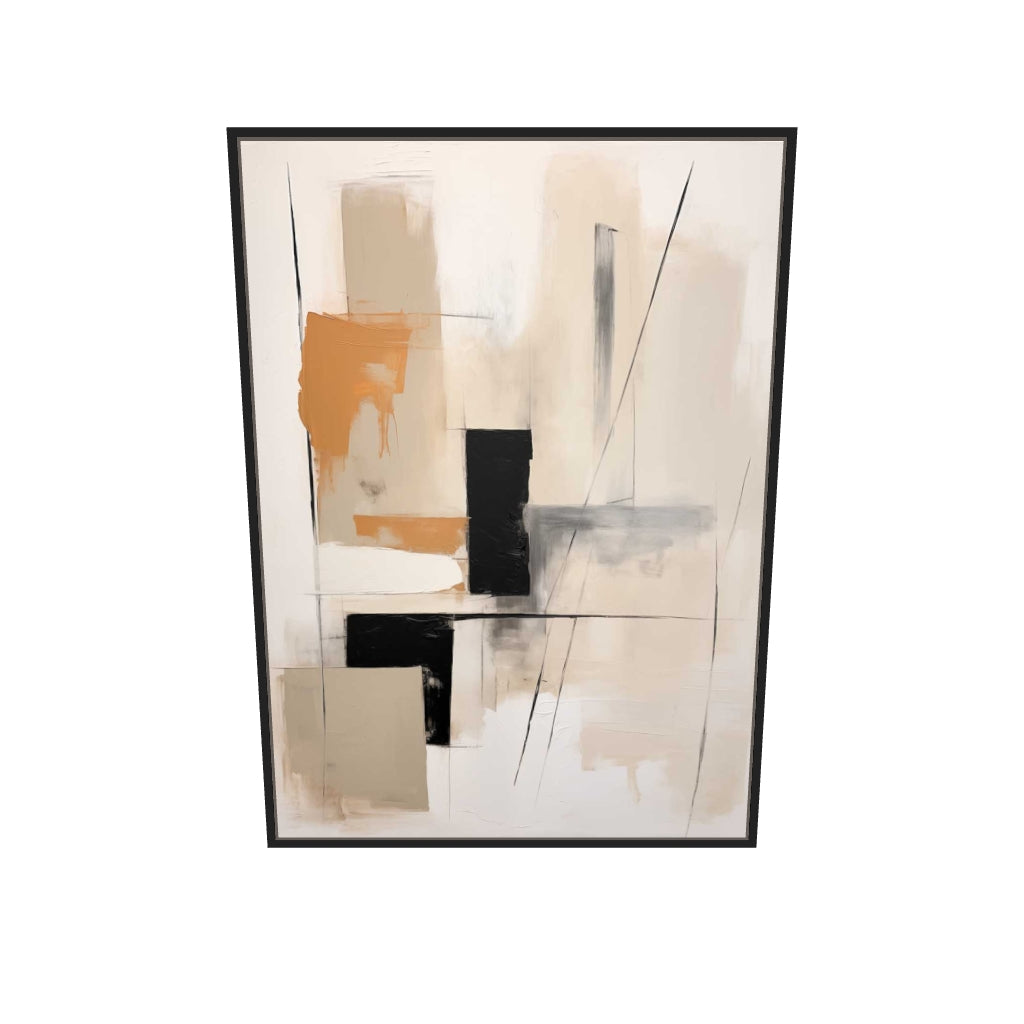 [ah-ar-v1:61f3e099826a8e8293e8c863] Geometric Beige Canvas Art — 70 x 100 cm, black frame (AR scale)