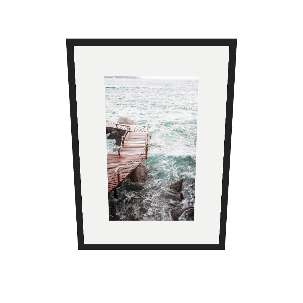 [ah-ar-v1:2ca536488f9ca4b27bab3be5] Coastal Waves On The Pier Art Print — 50 x 70 cm, black frame (AR scale)