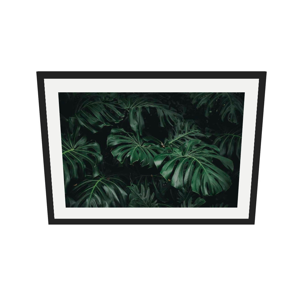 [ah-ar-v1:d68011f0b01d56506b8d88a2] Tropical Green Leaves Art Print — 50 x 70 cm, black frame (AR scale)