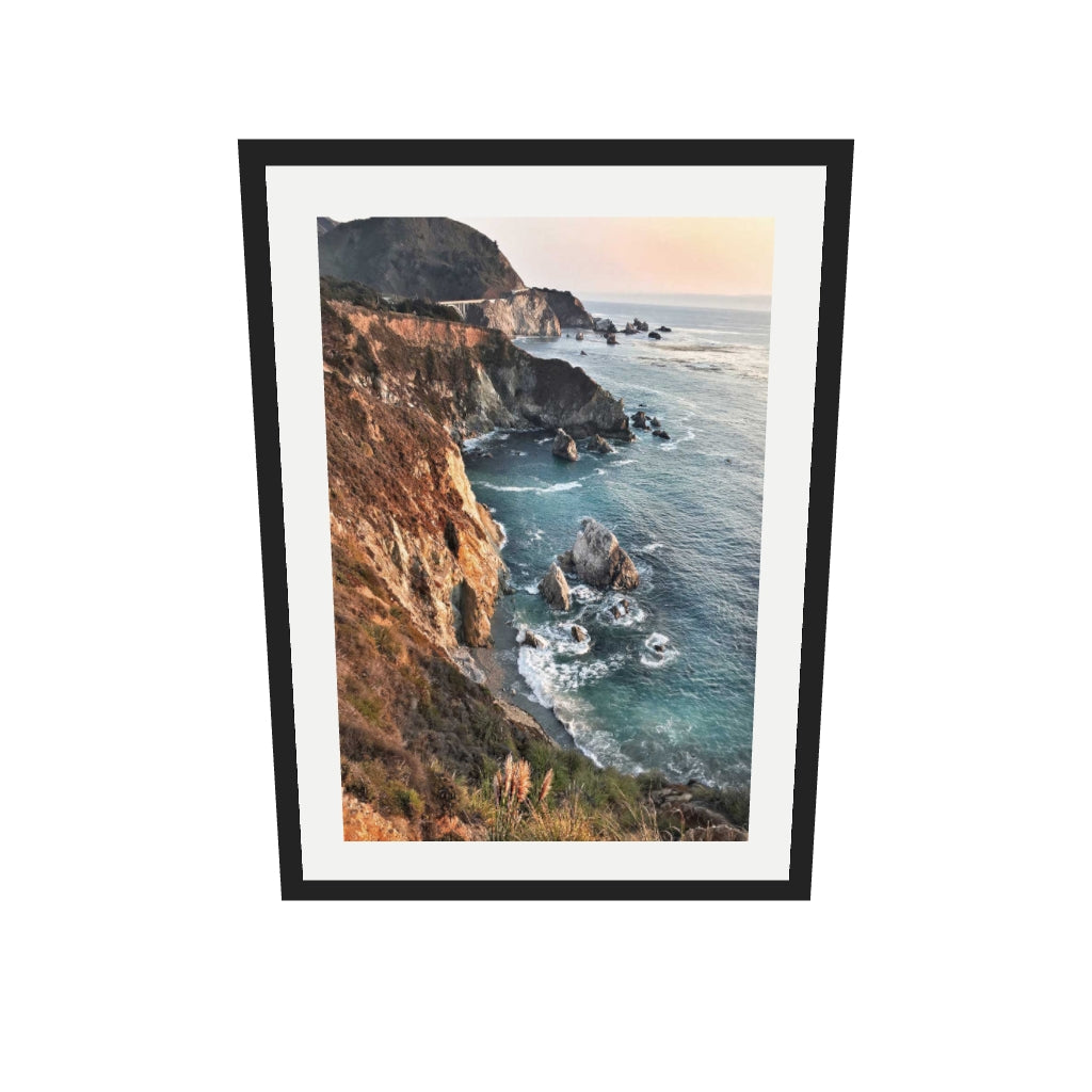 [ah-ar-v1:c8a4a8676ad8e6344ada2388] Rocky Coastline Wall Art Print — 50 x 70 cm, black frame (AR scale)
