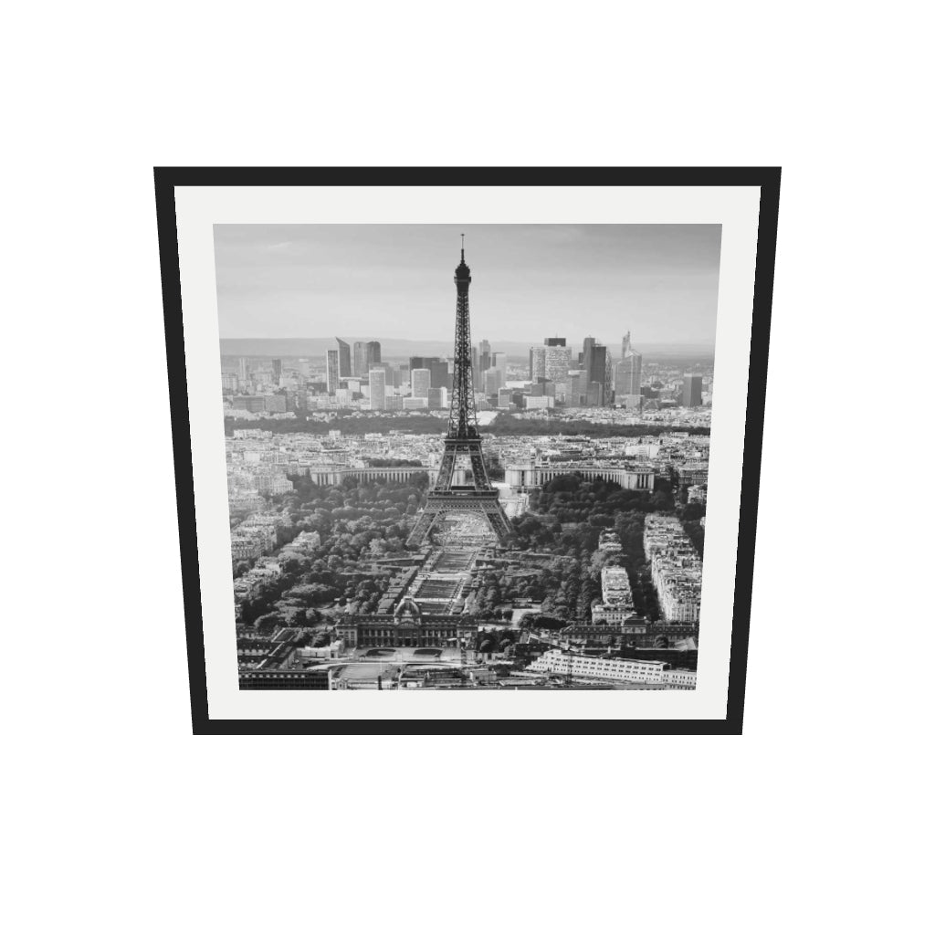 [ah-ar-v1:babcd0fda0ddb92e562deded] Eiffel Tower Monochrome Framed Art Print — 70 x 70 cm, black frame (AR scale)