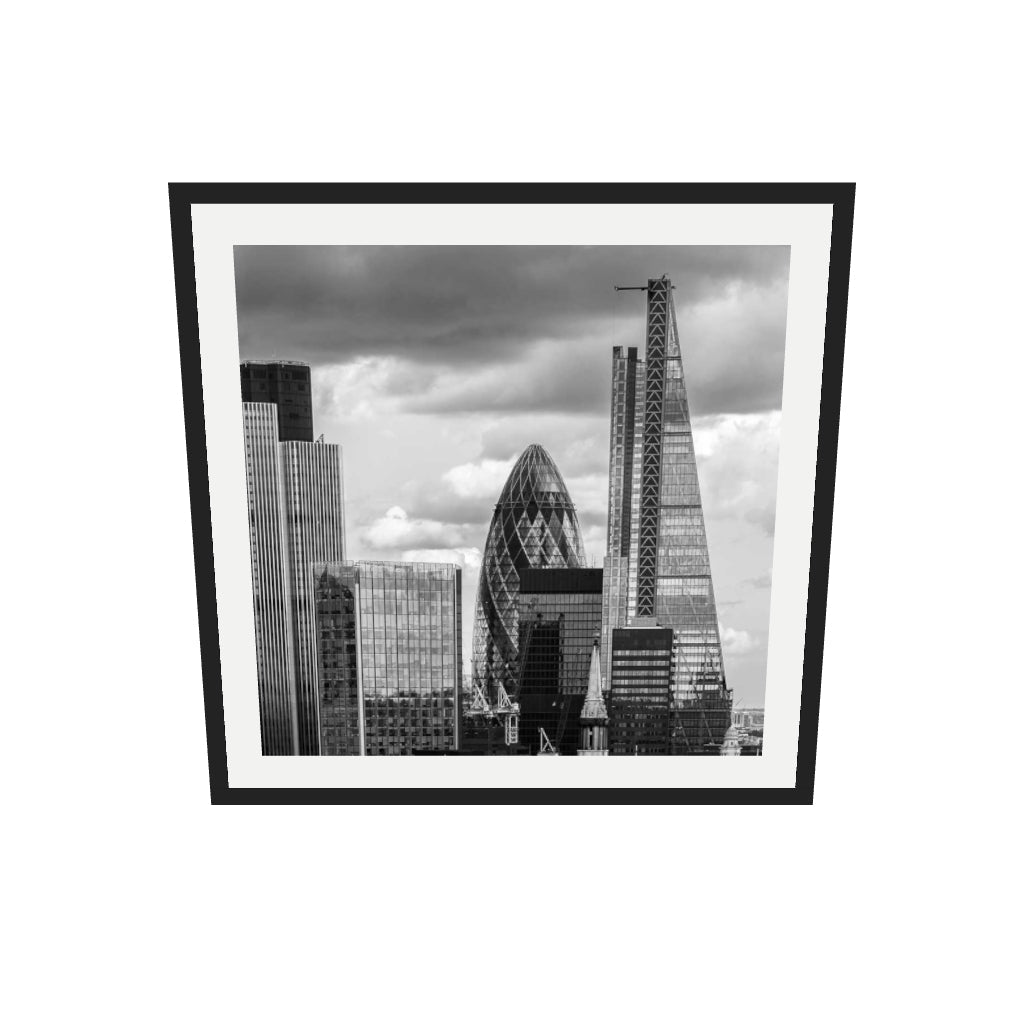 [ah-ar-v1:cc01645abb1f5cfd2bb967fd] London Skyline Monochrome Art Print — 70 x 70 cm, black frame (AR scale)