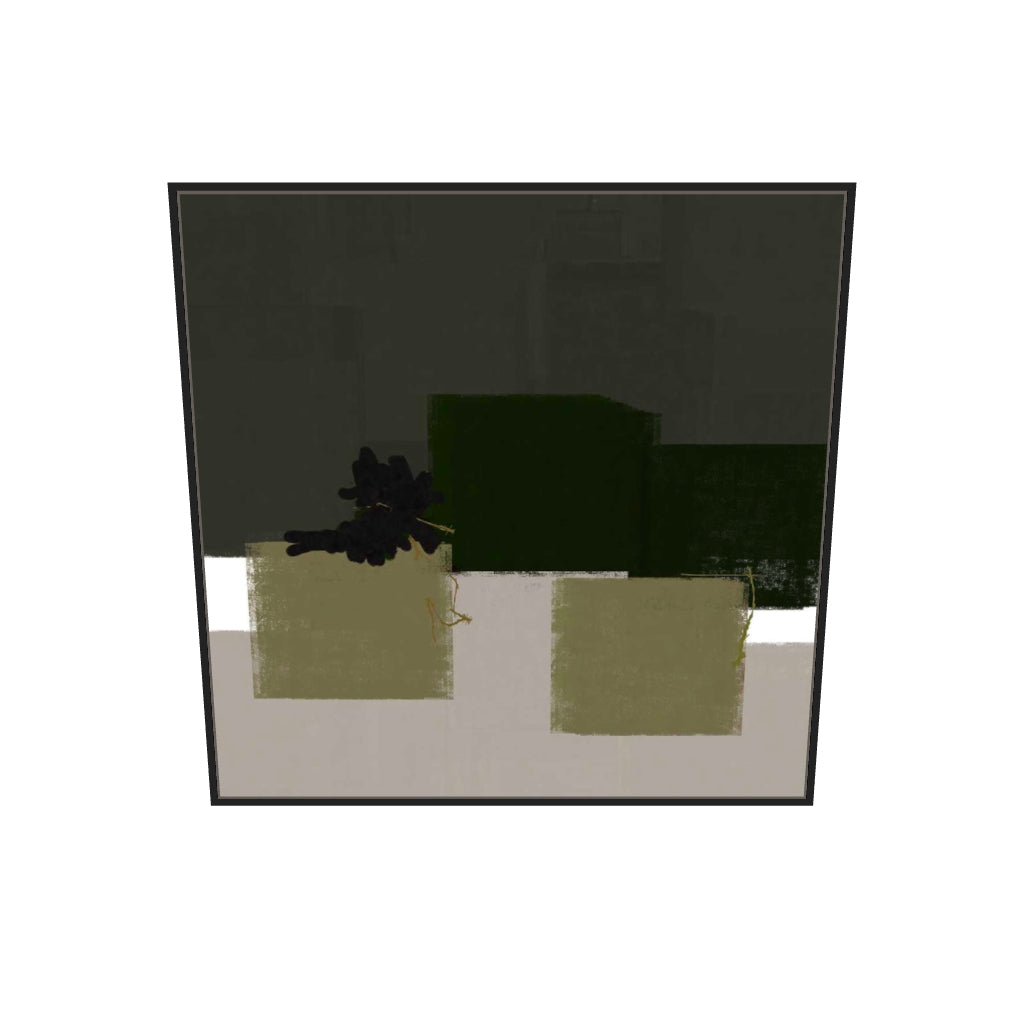 [ah-ar-v1:71f773fb649ec1173409ace1] Geometric Olive Green Canvas Art — 100 x 100 cm, black frame (AR scale)