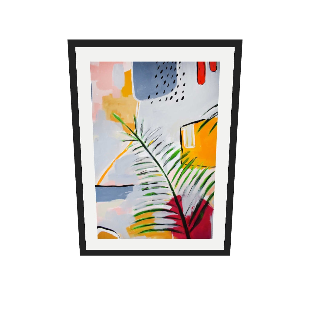 [ah-ar-v1:3503640fd4dea23eec1905de] Botanical Abstract Leaf Art Print — 50 x 70 cm, black frame (AR scale)