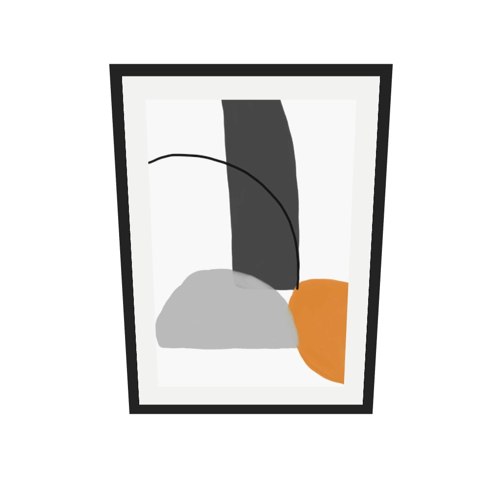 [ah-ar-v1:bd6b08ca61b781357eee5637] Abstract Line Orange Grey Art Print — 50 x 70 cm, black frame (AR scale)