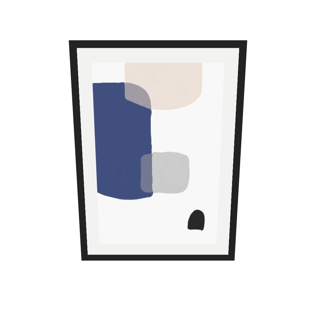 [ah-ar-v1:a7c6a88efc26756ff3f1e82b] Abstract Blue Shapes Art Print — 50 x 70 cm, black frame (AR scale)