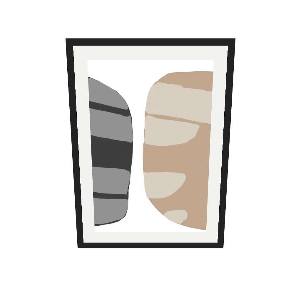 [ah-ar-v1:09551ac0ccffc4370d36559c] Beige Abstract Shapes 2 Art Print — 50 x 70 cm, black frame (AR scale)