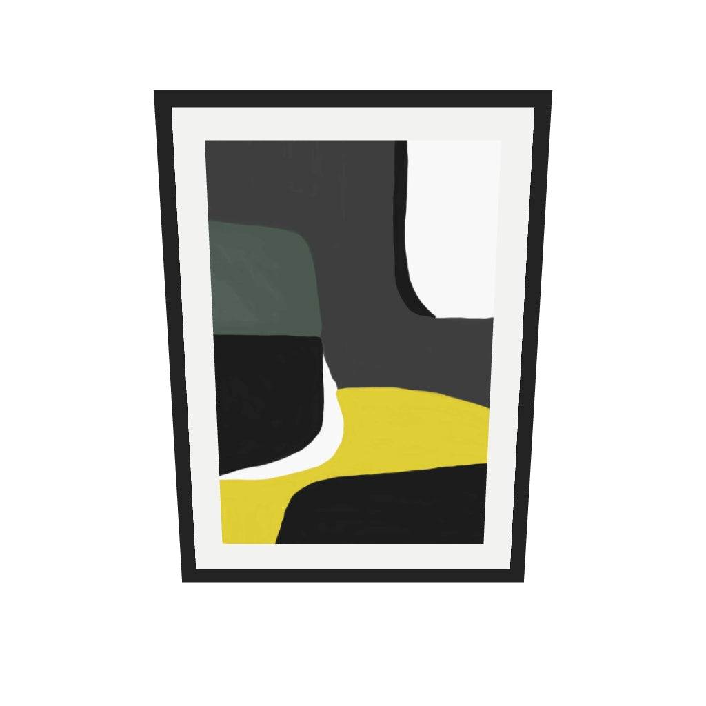 [ah-ar-v1:b2ca3b66ea2fb3f2e52b7dc7] Abstract Linocut Art Print — 50 x 70 cm, black frame (AR scale)