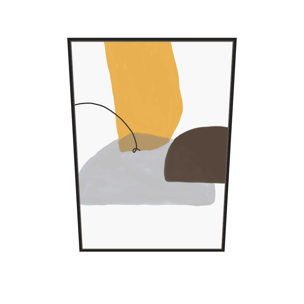 [ah-ar-v1:decc94b6b4937e5d262889f0] Mustard & Grey Abstract Canvas Art — 70 x 100 cm, black frame (AR scale)