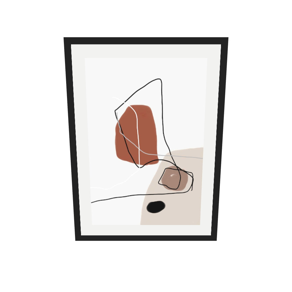 [ah-ar-v1:ef9435b7a9b93324da5f8fcc] Burnt Orange Shapes Art Print — 50 x 70 cm, black frame (AR scale)