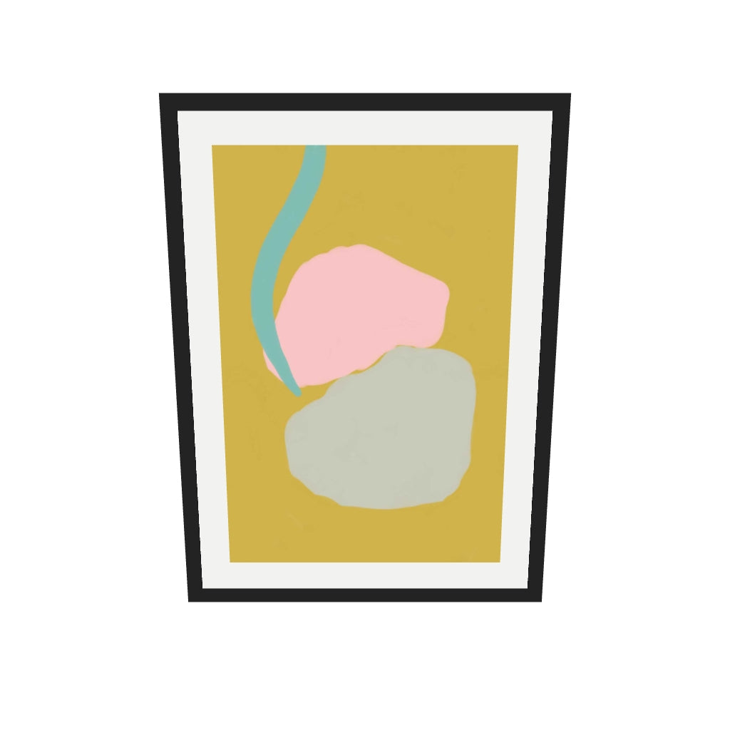 [ah-ar-v1:888e230f9dc5097e99e7792d] Mustard Abstract Shapes Art Print — 50 x 70 cm, black frame (AR scale)