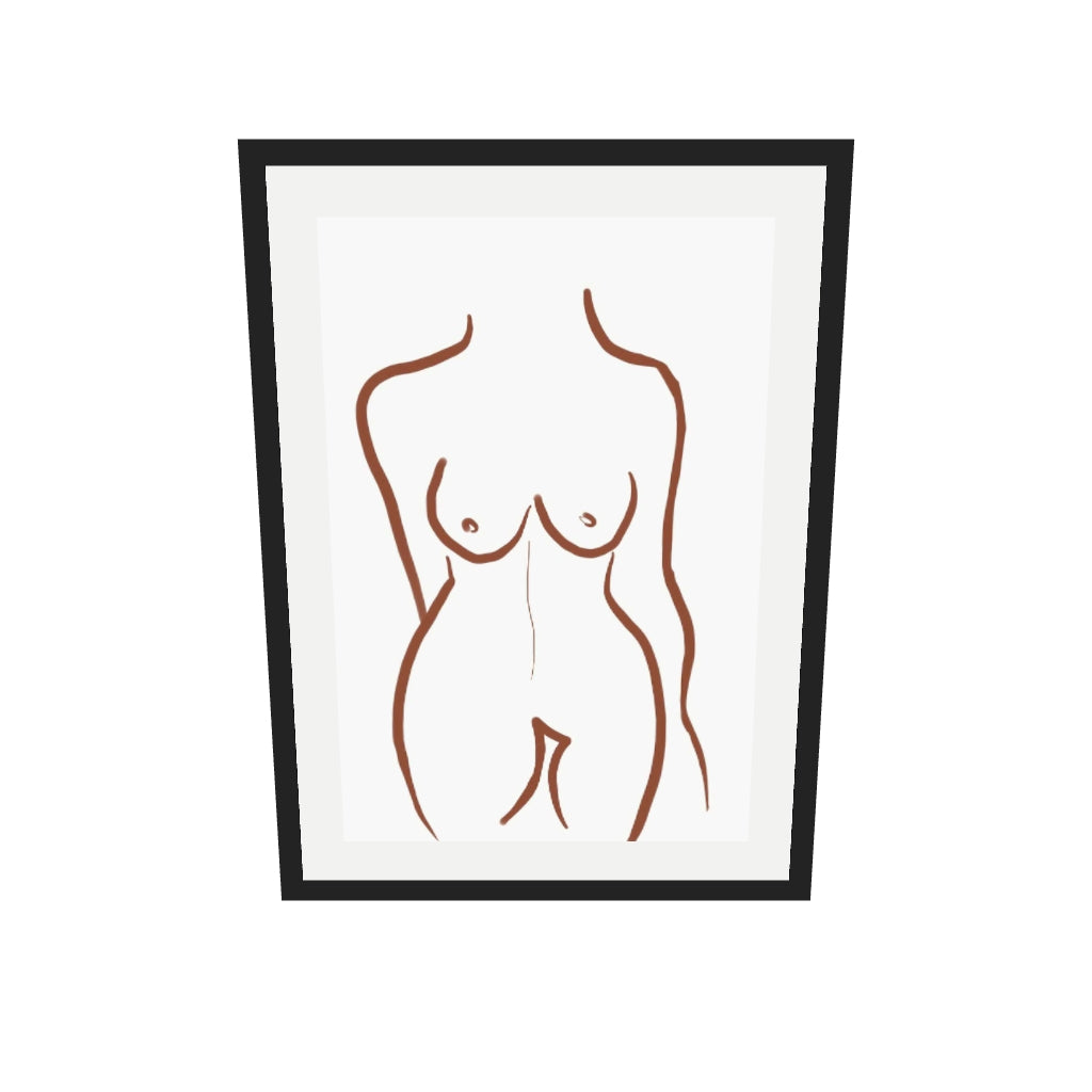 [ah-ar-v1:1d6f73b8a5d8cc1de7fbd28a] Female Nude Illustration Line Art Print — 50 x 70 cm, black frame (AR scale)