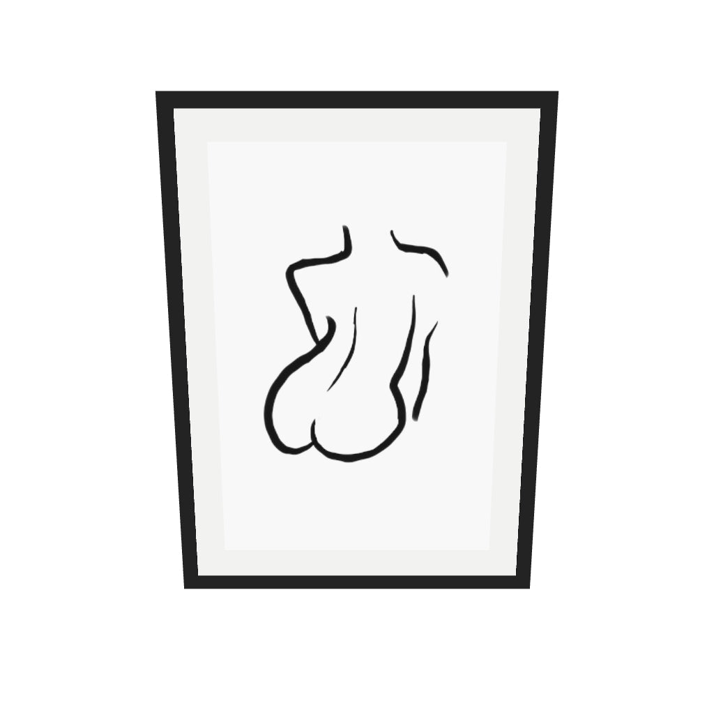[ah-ar-v1:cbca76edff01e04dfe63289c] Woman's Back Mono Illustration Line Art Print — 50 x 70 cm, black frame (AR scale)