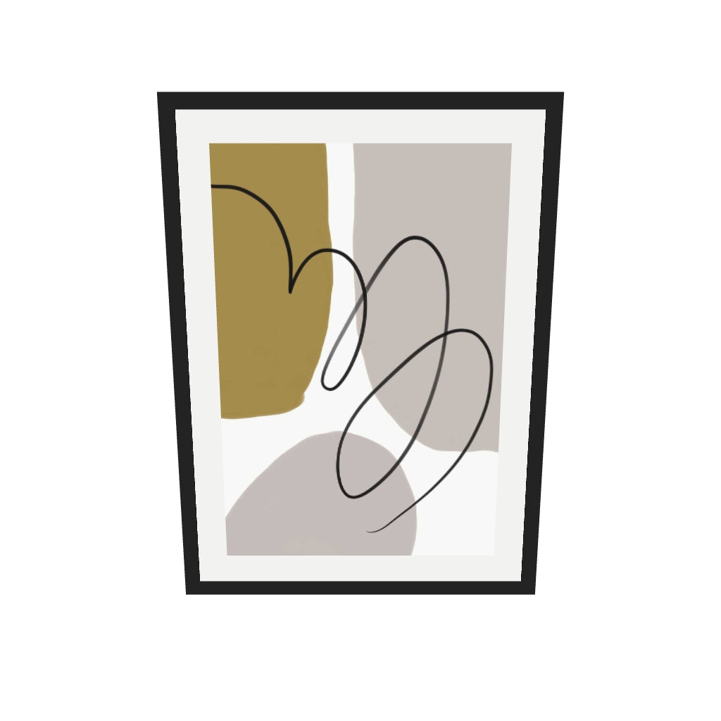 [ah-ar-v1:ac8f7d97dab3fdb0d31059b2] Grey And Mustard Abstract Art Print — 50 x 70 cm, black frame (AR scale)