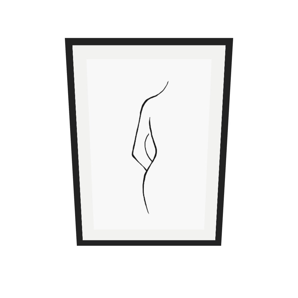 [ah-ar-v1:d06b7614469ebb6d75b1ada8] Nude Back Line Art Print — 50 x 70 cm, black frame (AR scale)