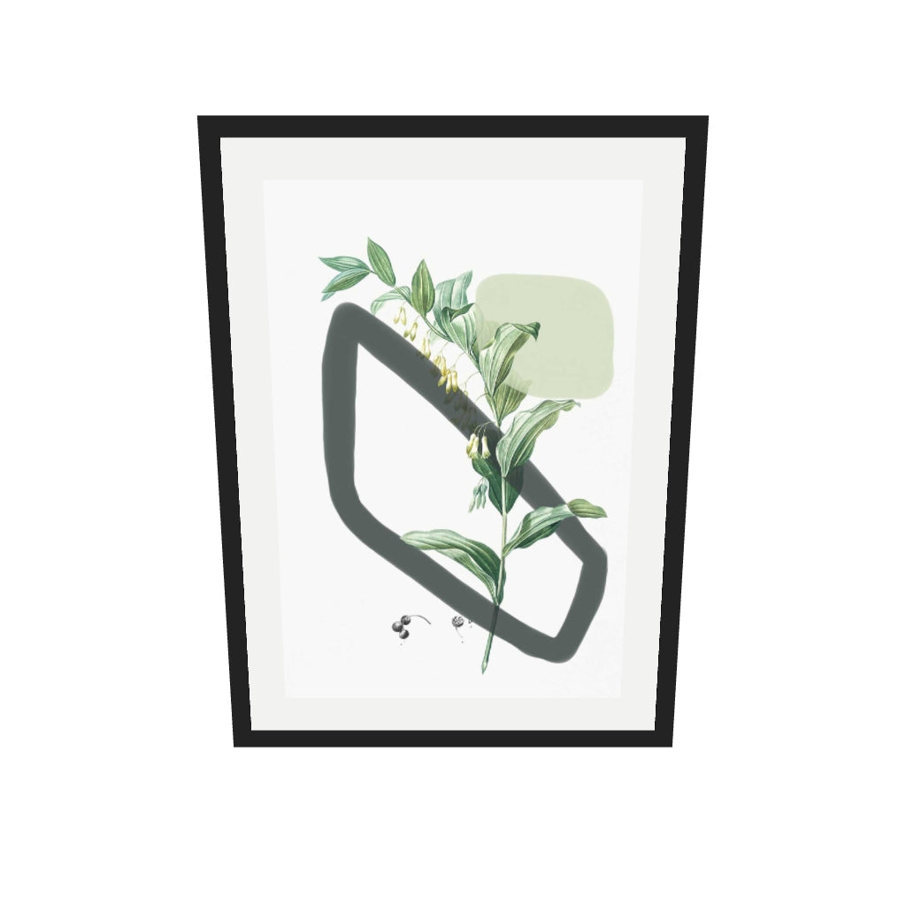 [ah-ar-v1:76b79796ed1efefdb4c26808] Vintage Plant With Shapes Art Print — 50 x 70 cm, black frame (AR scale)