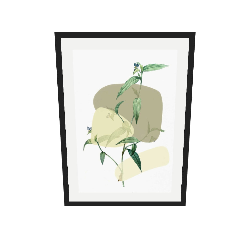 [ah-ar-v1:7c80ff5193dea612aaa55ad6] Vintage Plant With Shapes 2 Art Print — 50 x 70 cm, black frame (AR scale)