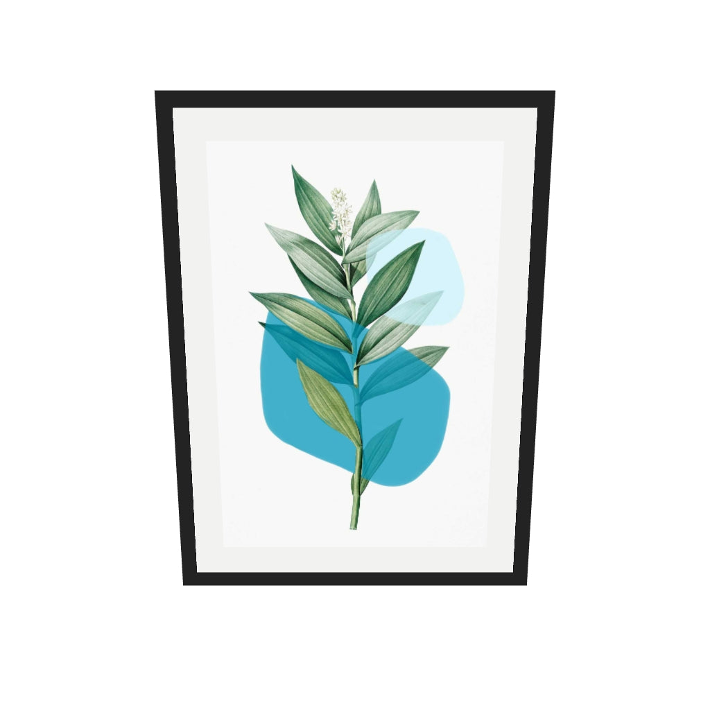 [ah-ar-v1:02cb5fe637678634ba5c7ce4] Botanical Leaf With Abstract Shapes Art Print — 50 x 70 cm, black frame (AR scale)