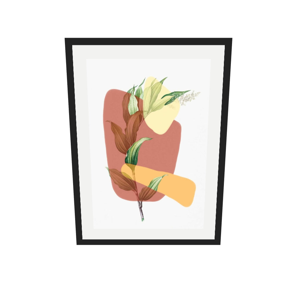 [ah-ar-v1:09379950bc9bd912154af09a] Abstract Leaf Illustration Art Print — 50 x 70 cm, black frame (AR scale)