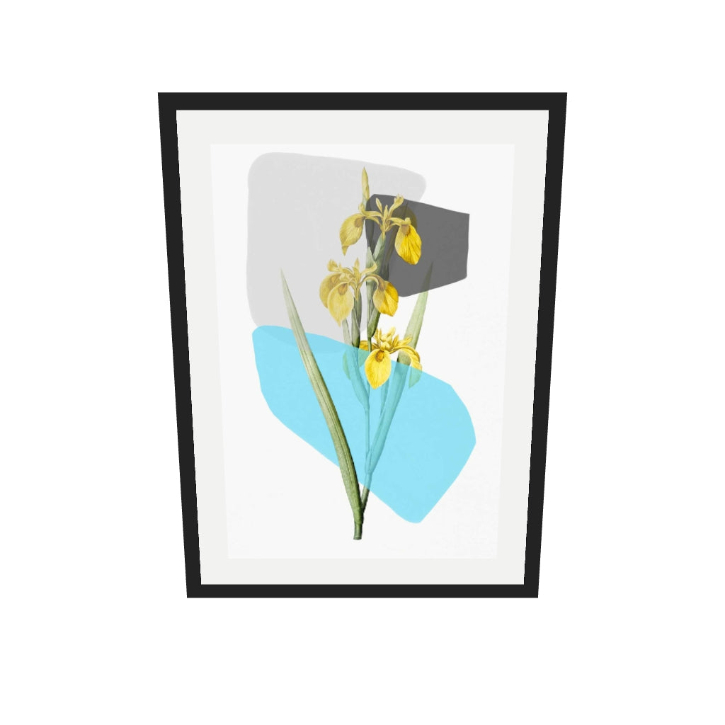 [ah-ar-v1:108efc53f332aa846cc37502] Botanical Vintage Leaves Blue Stripe Art Print — 50 x 70 cm, black frame (AR scale)