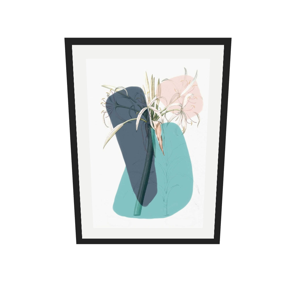 [ah-ar-v1:a14ed4849d5d2f5ab0f195c5] Botanical Vintage Teal Art Print — 50 x 70 cm, black frame (AR scale)