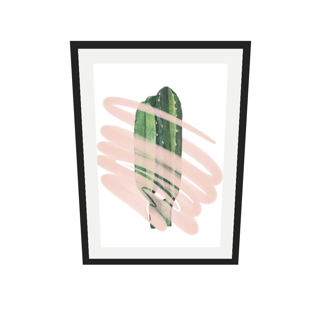 [ah-ar-v1:9a390dff99ba70297247e73a] Modern Cactus Illustrated Art Print — 50 x 70 cm, black frame (AR scale)