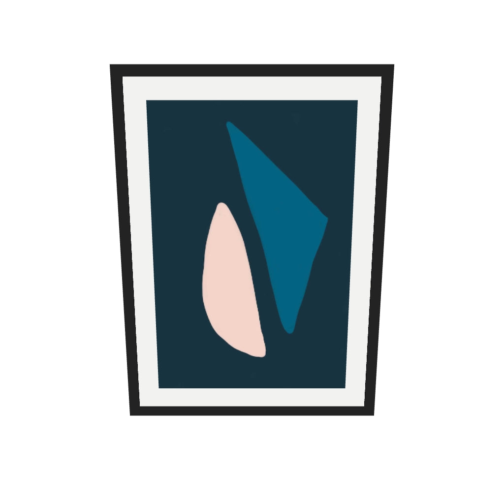 [ah-ar-v1:f7e438285ae15c1e8143377b] Navy & Pink Shapes Art Print — 50 x 70 cm, black frame (AR scale)