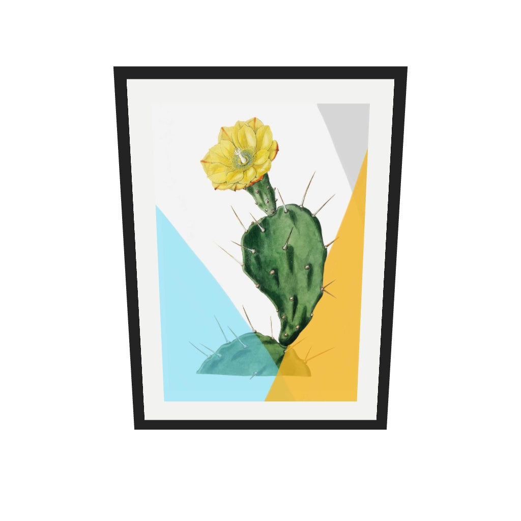 [ah-ar-v1:b7cef4d761246ab32913a41c] Modern Blooming Cactus Art Print — 50 x 70 cm, black frame (AR scale)
