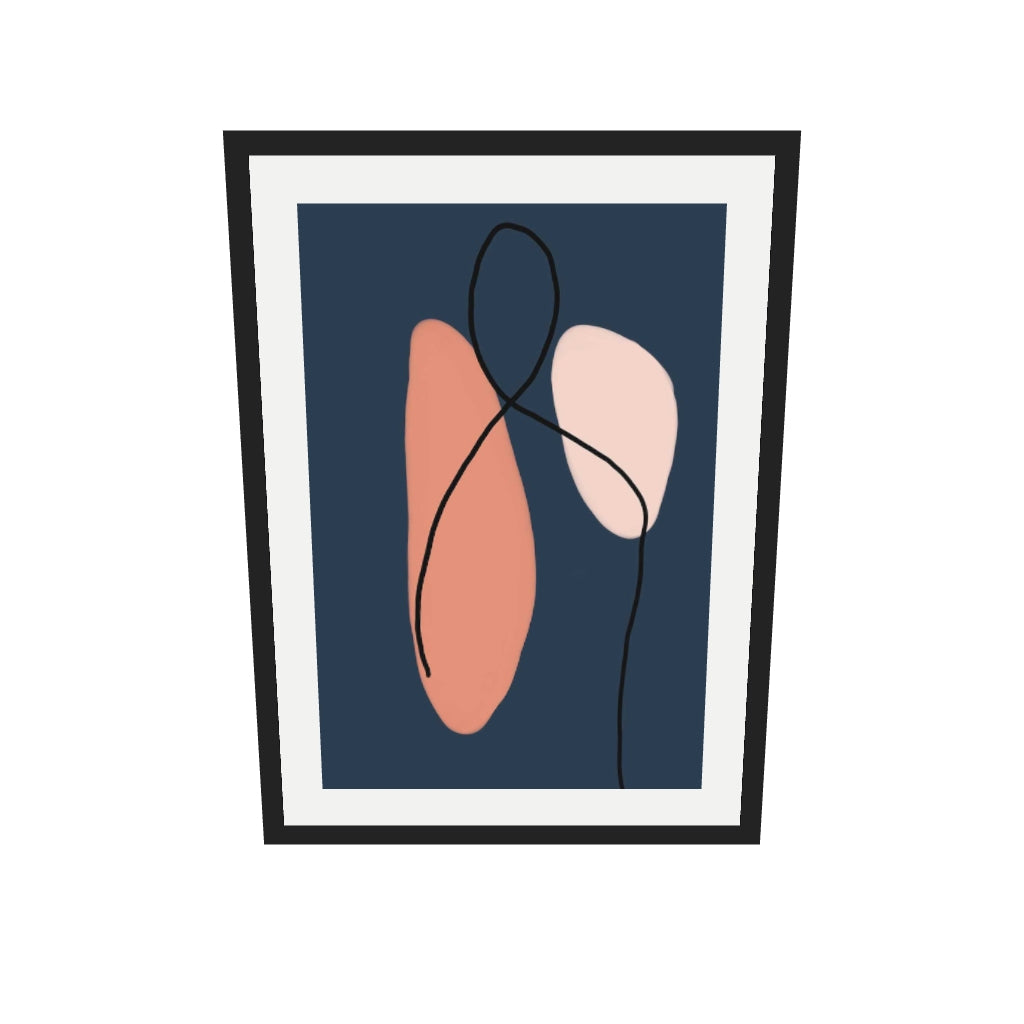 [ah-ar-v1:b74588823530bf4717a9be1e] Modern Navy & Blush Art Print — 50 x 70 cm, black frame (AR scale)