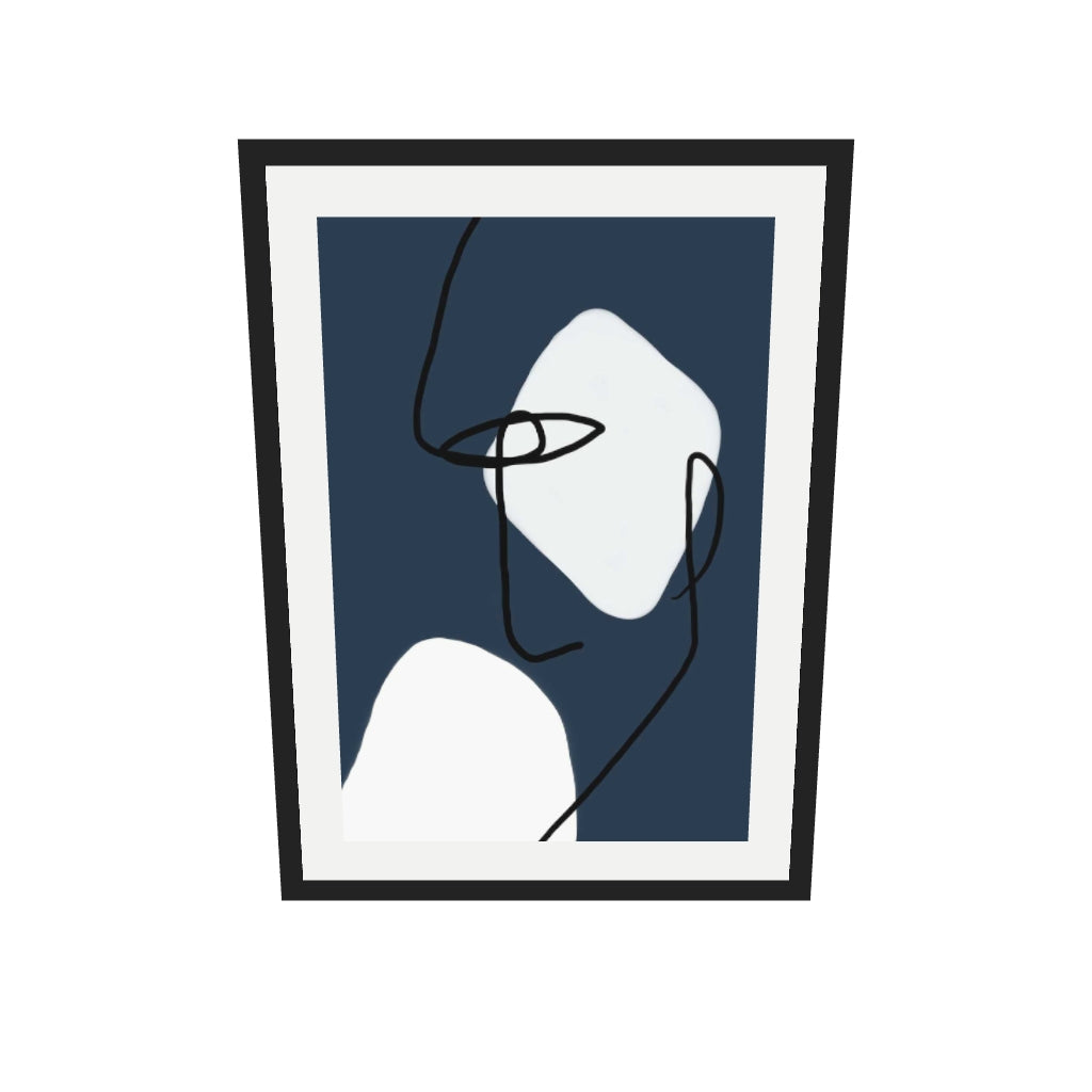 [ah-ar-v1:46e803757a4c6be7a44eab1b] Navy Blues Line Art Print — 50 x 70 cm, black frame (AR scale)