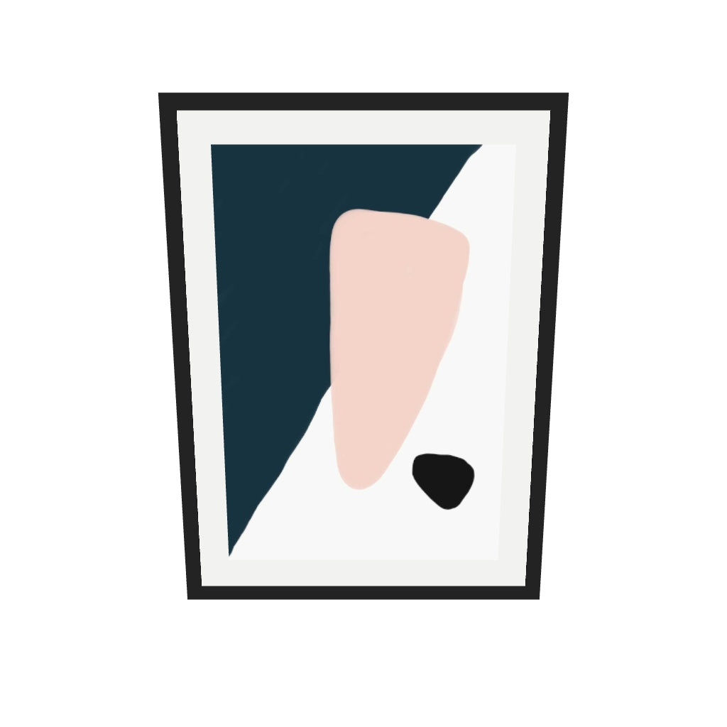 [ah-ar-v1:52919d50b6fc866f160f373e] Navy And Pink Shapes Art Print — 50 x 70 cm, black frame (AR scale)