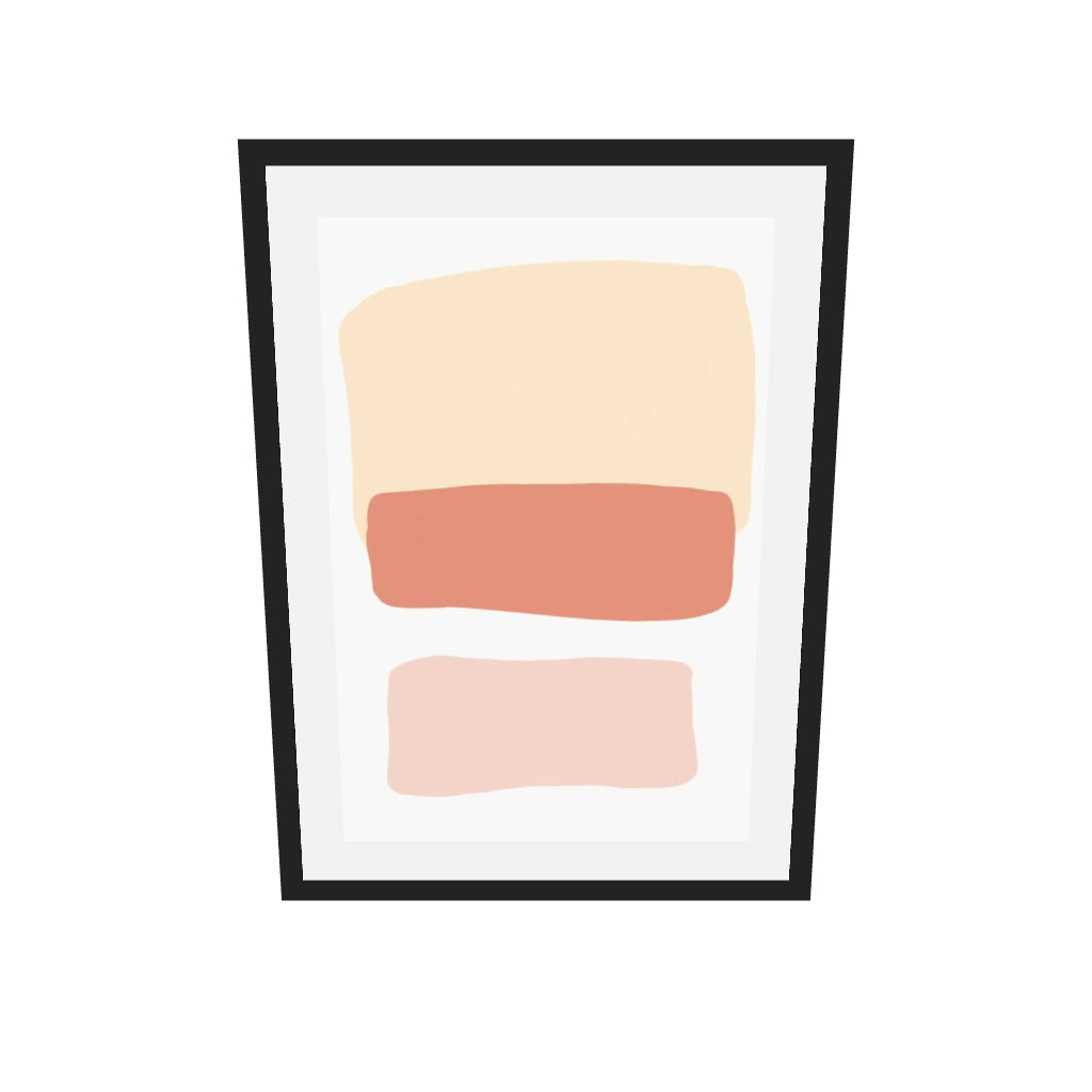 [ah-ar-v1:b1164ef8052f78d268bc8162] Three Blush Shapes Art Print — 50 x 70 cm, black frame (AR scale)