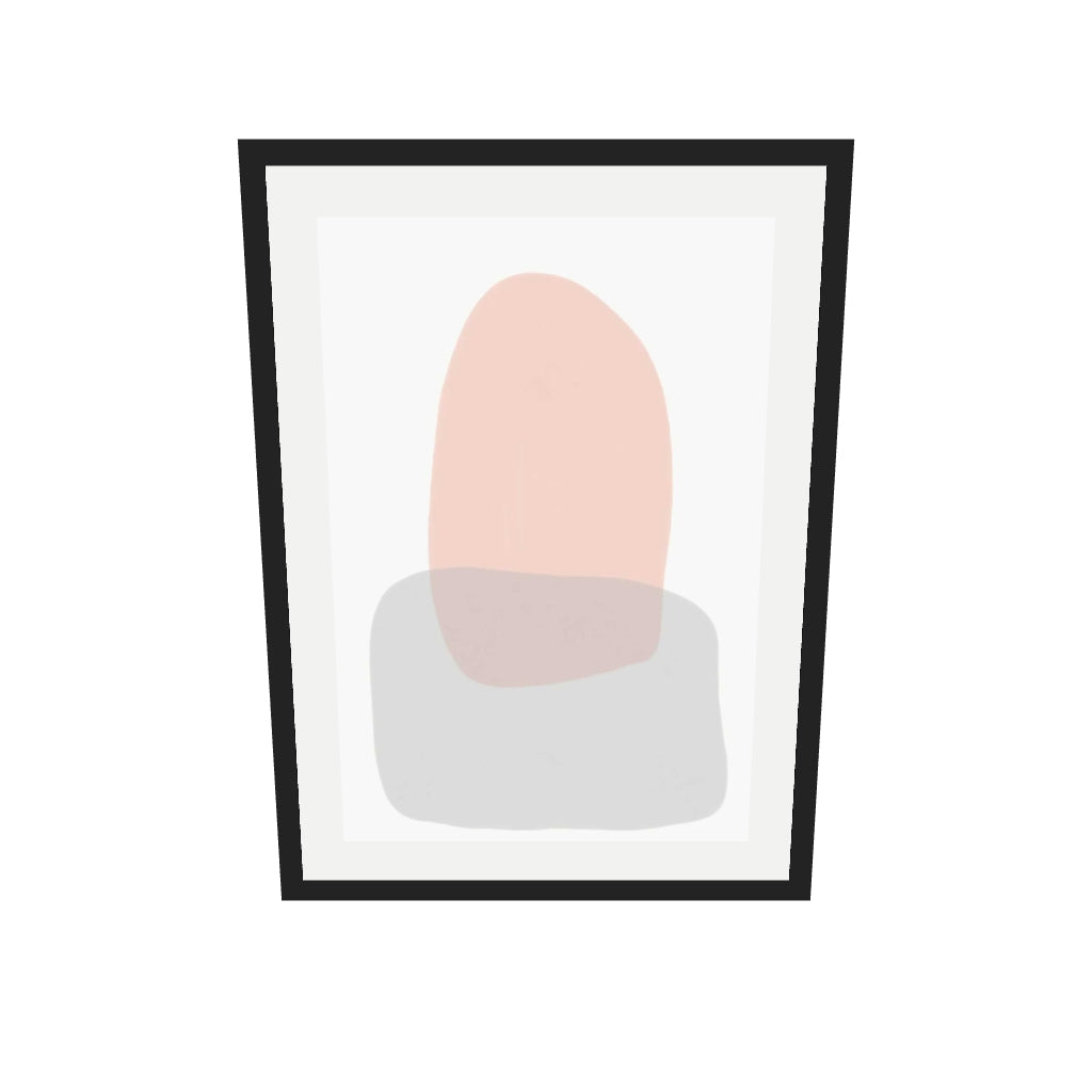 [ah-ar-v1:ef59daddae93122200190673] Grey On Blush Shapes Art Print — 50 x 70 cm, black frame (AR scale)