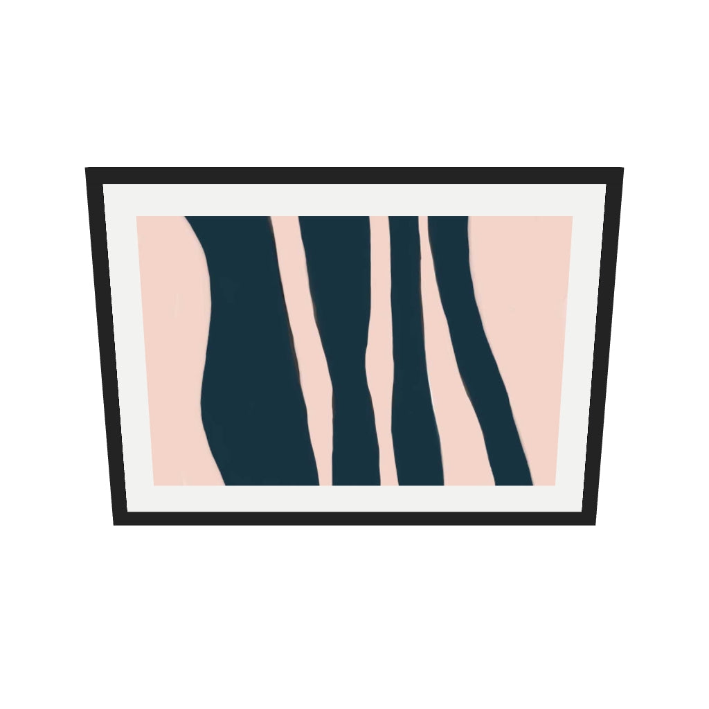 [ah-ar-v1:6ff6411fc74a5a79bc8ed3f0] Blush On Navy Stripes Art Print — 50 x 70 cm, black frame (AR scale)
