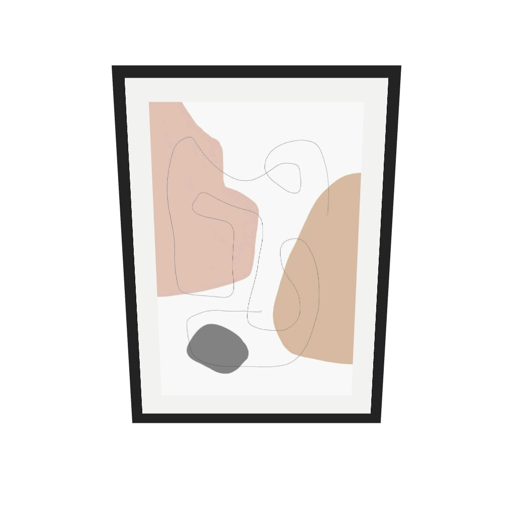 [ah-ar-v1:4ab4010cfe0dfe95b07ac986] Scandi Shapes With Lines Art Print — 50 x 70 cm, black frame (AR scale)