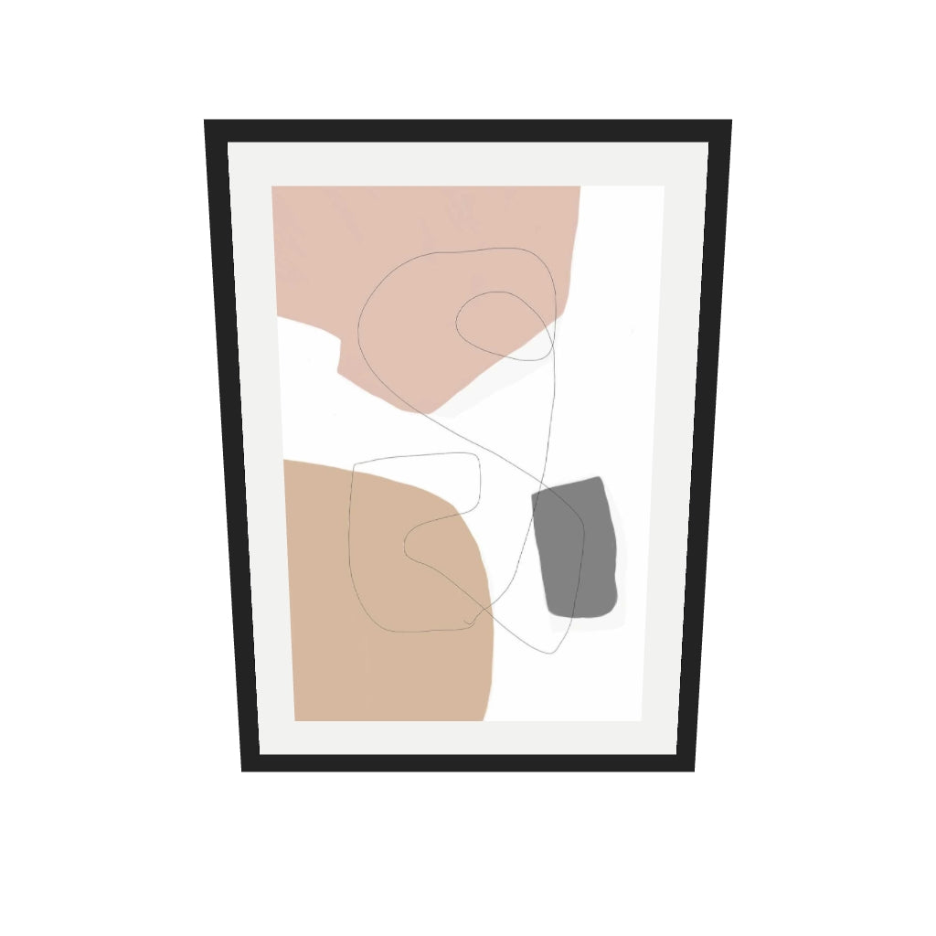 [ah-ar-v1:cd9d1961b10f7fe5bff00f44] Scandi Shapes With Lines 2 Art Print — 50 x 70 cm, black frame (AR scale)