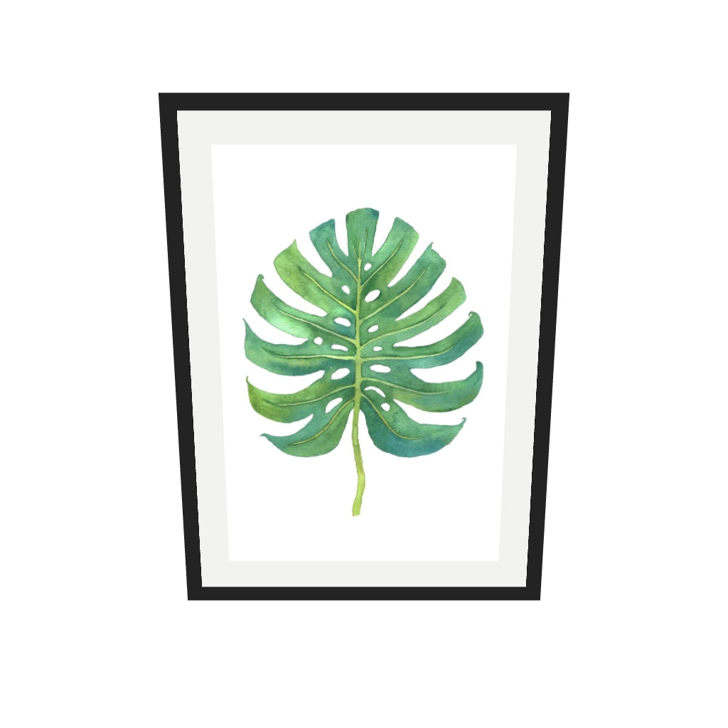[ah-ar-v1:4505ad03d3efd2584a24a7a7] Watercolour Monstera Leaf Art Print — 50 x 70 cm, black frame (AR scale)