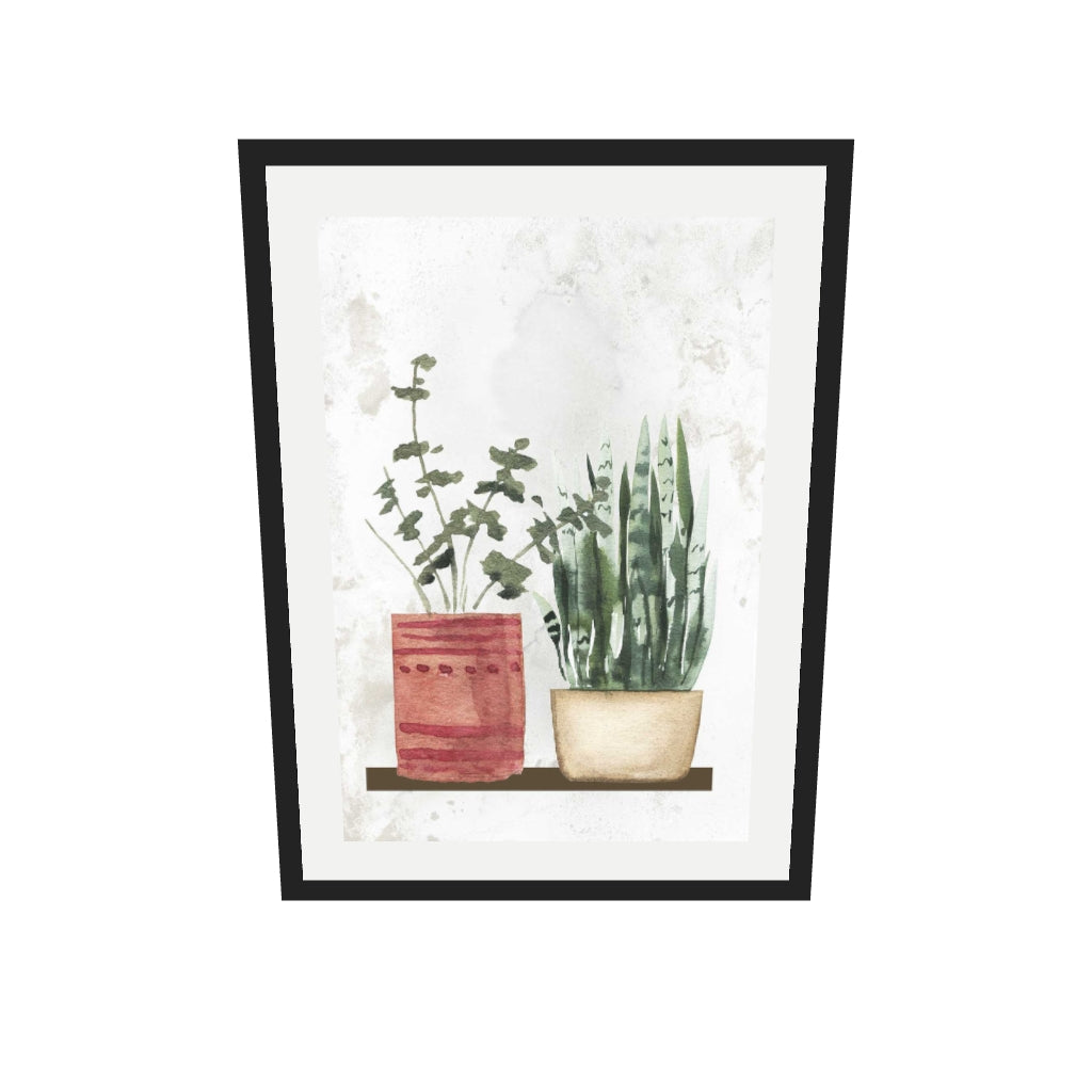 [ah-ar-v1:37a6902fc4912d9ce5400023] Watercolour Pair Of Potted Plants Art Print — 50 x 70 cm, black frame (AR scale)