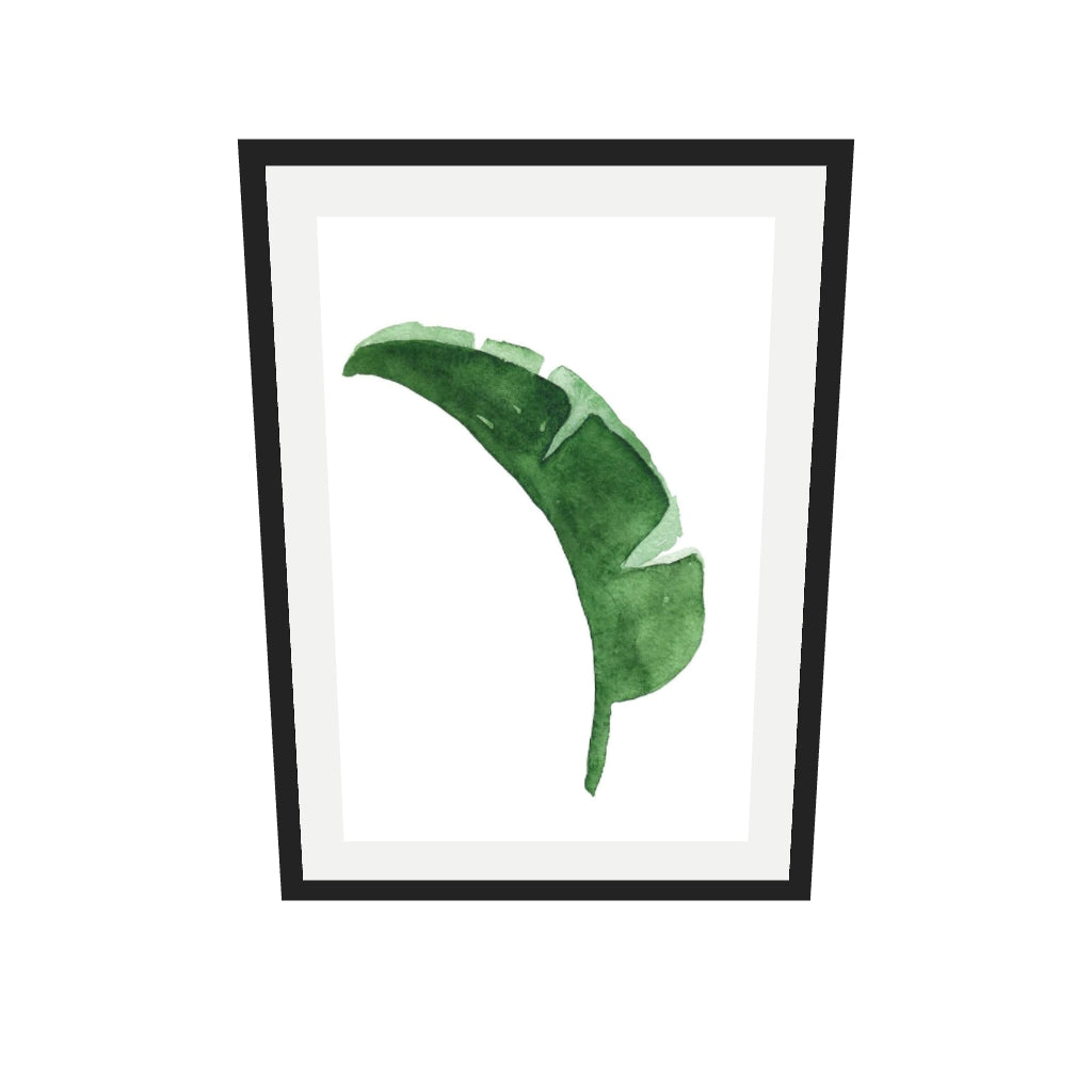 [ah-ar-v1:b552b7673357b0f69b0e0af5] Watercolour Banana Leaf Art Print — 50 x 70 cm, black frame (AR scale)
