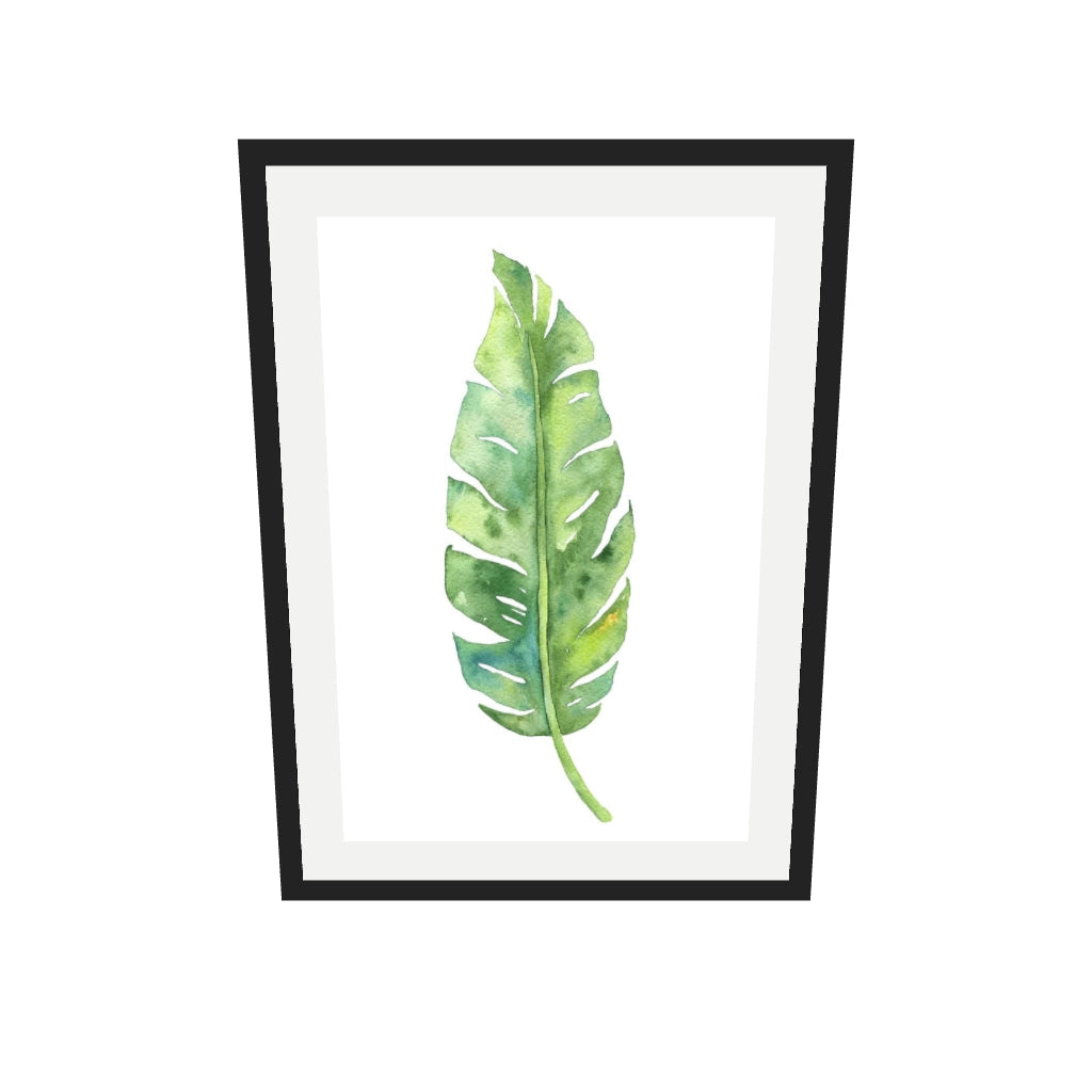 [ah-ar-v1:fc4d140e7858095f0c7c39fd] Botanical Watercolour Leaf Art Print — 50 x 70 cm, black frame (AR scale)