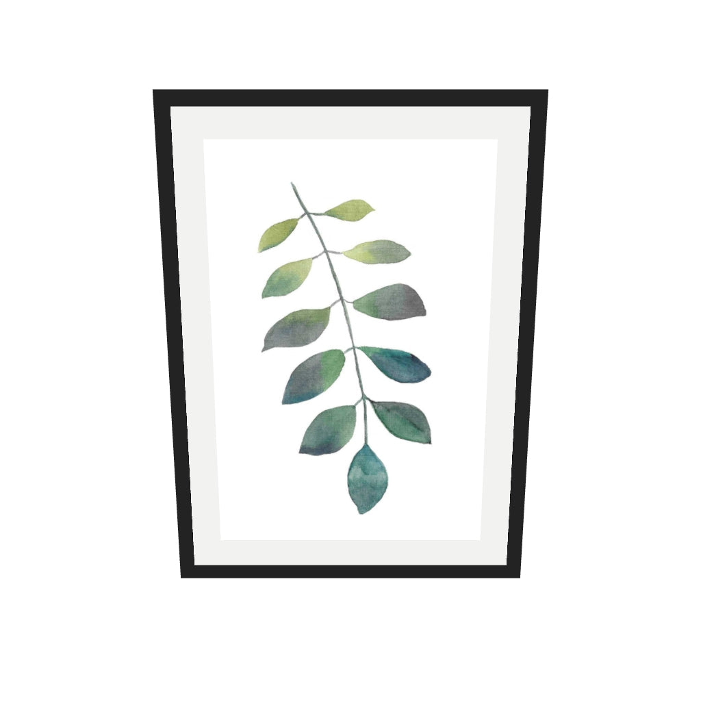 [ah-ar-v1:31e8bf5ad2fcdbd95631c91f] Dog Leaf Watercolour Art Print — 50 x 70 cm, black frame (AR scale)