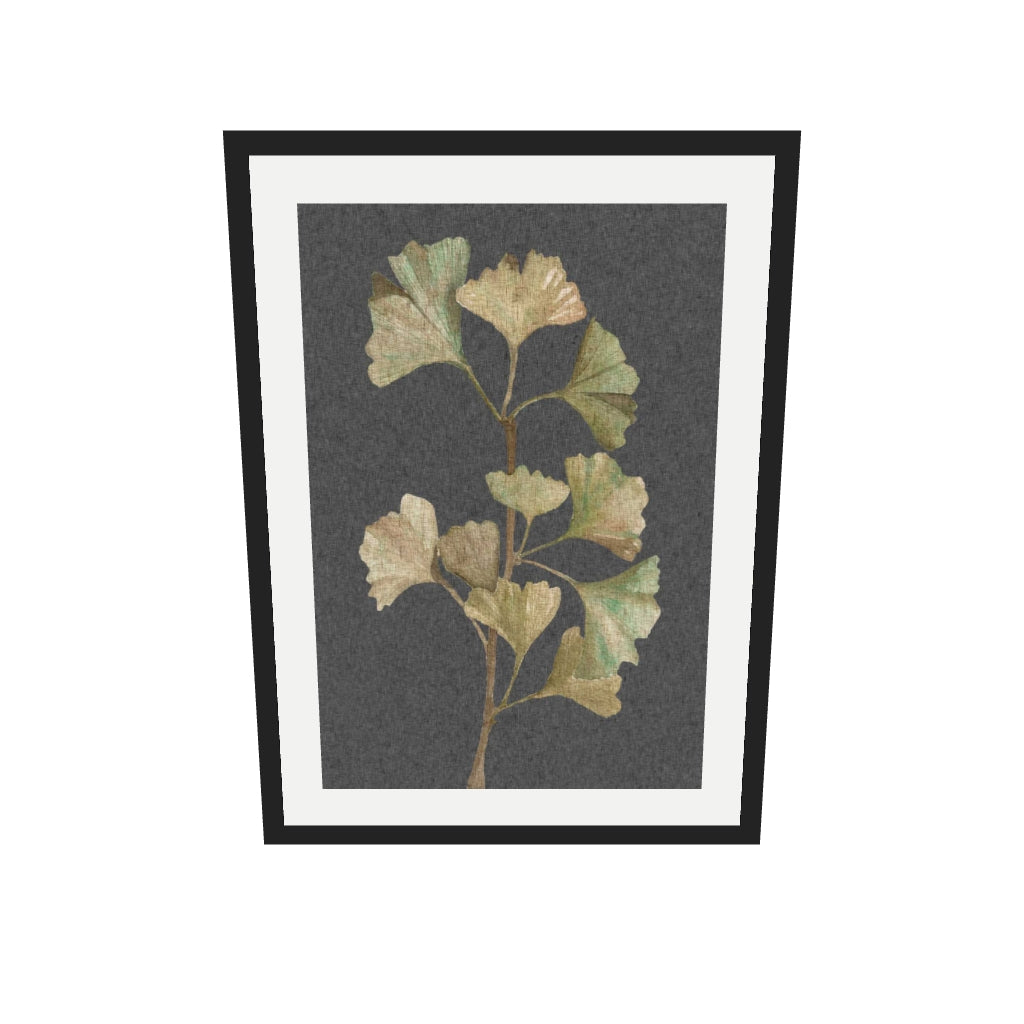 [ah-ar-v1:7a6c3e75cbaa1d942c2102af] Grey Vintage Botanical Leaf Art Print — 50 x 70 cm, black frame (AR scale)