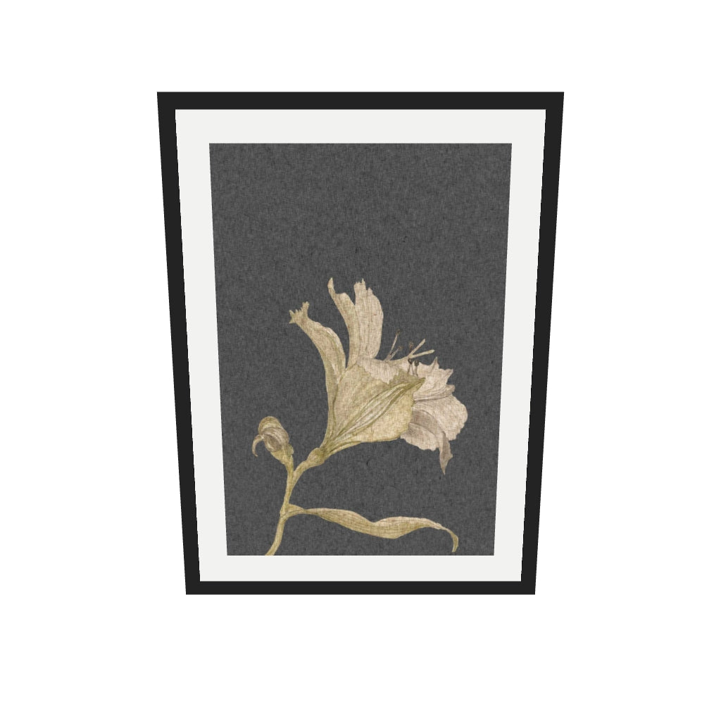 [ah-ar-v1:f04fa71255cf72fe6fc8a8d8] Grey Vintage Floral Stem Art Print — 50 x 70 cm, black frame (AR scale)