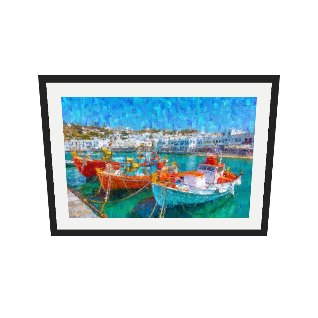 [ah-ar-v1:00e5627fcde53e20bf2dca24] Fishing Boats In Portuguese Port Art Print — 50 x 70 cm, black frame (AR scale)