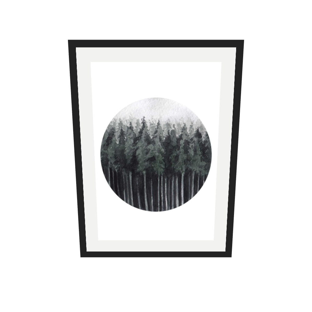 [ah-ar-v1:8cd2e4cf68a007880cf32d19] Green Watercolour Forest Art Print — 50 x 70 cm, black frame (AR scale)