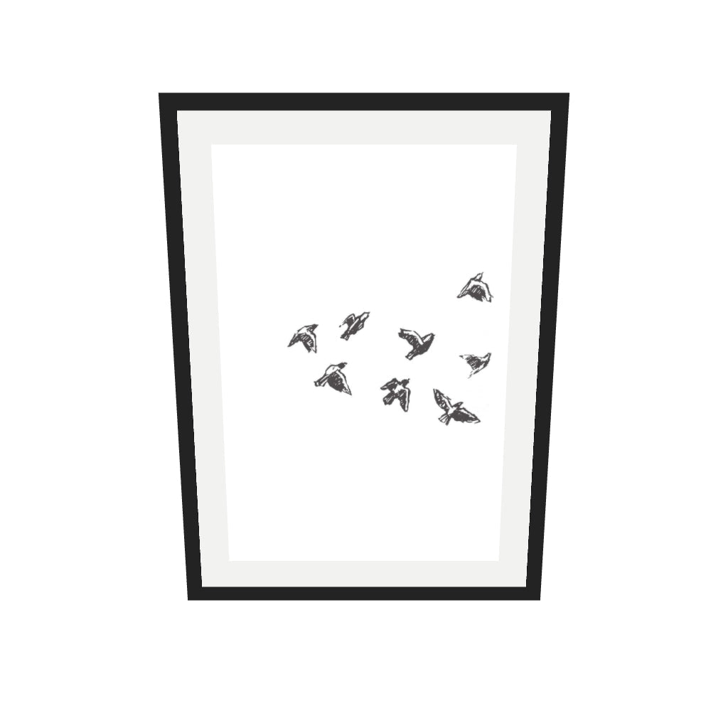 [ah-ar-v1:c8b238b561fd998fd38530ec] Watercolour Birds 1 Art Print — 50 x 70 cm, black frame (AR scale)