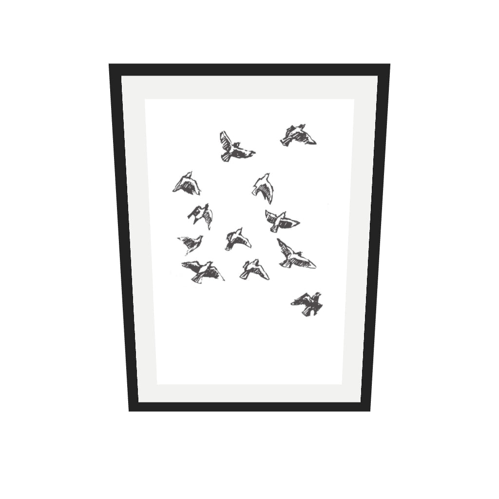 [ah-ar-v1:326b3aef87eba3caad9e107b] Watercolour Birds 2 Art Print — 50 x 70 cm, black frame (AR scale)