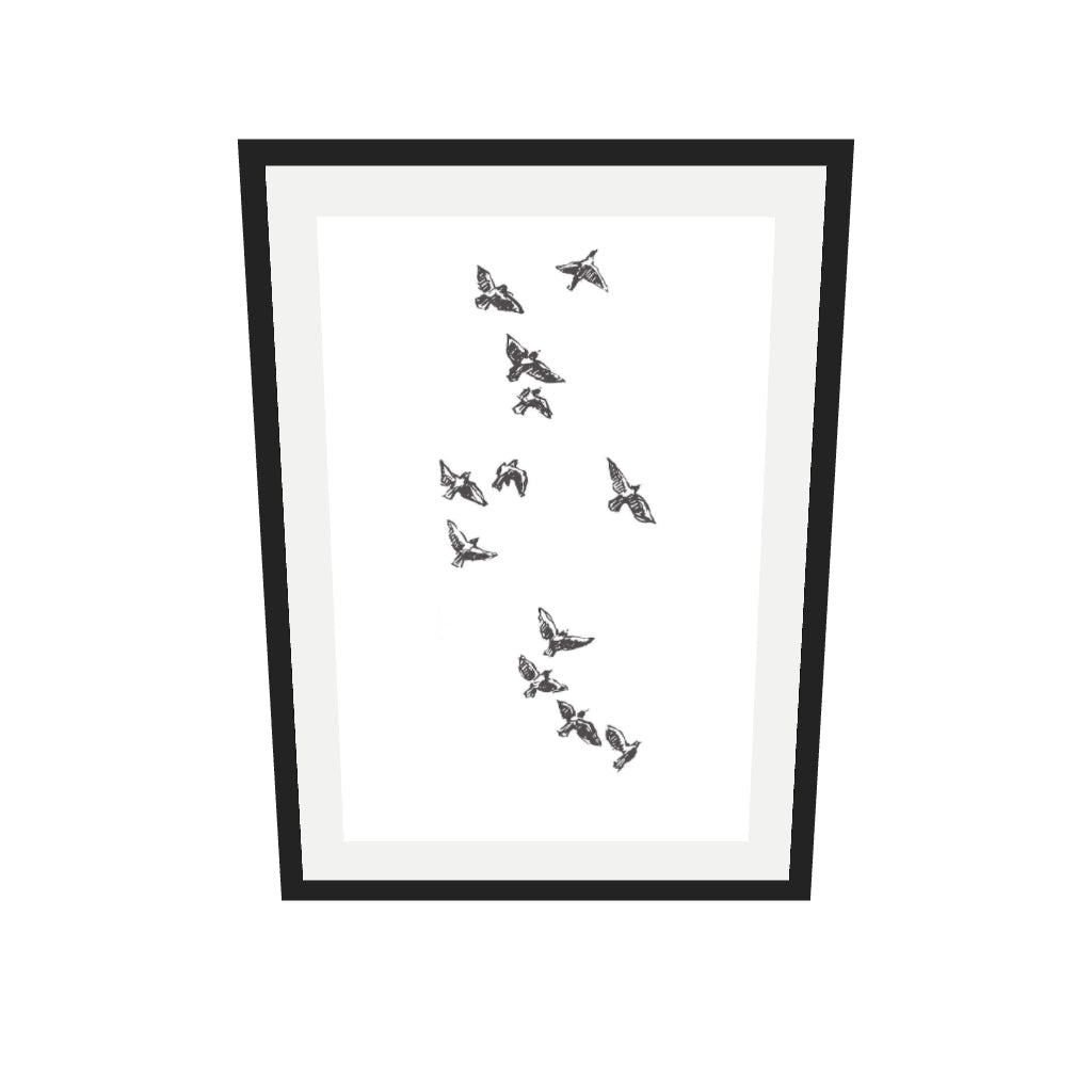 [ah-ar-v1:469fd280f09192689eb67649] Watercolour Birds 3 Art Print — 50 x 70 cm, black frame (AR scale)
